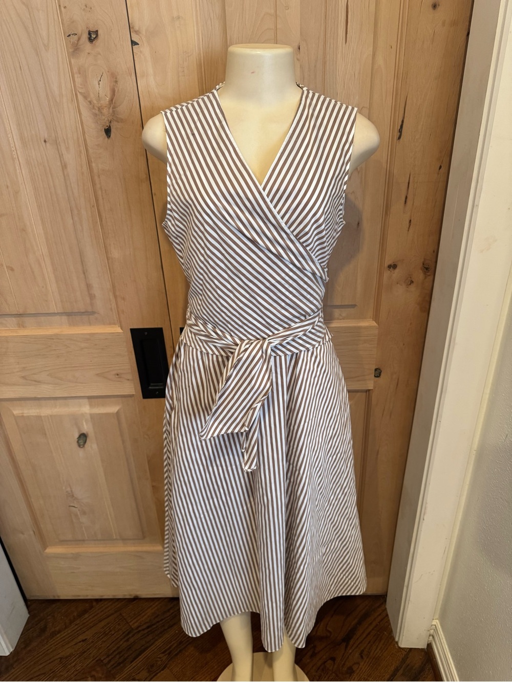 Kobi Halperin “Dina”  wrap  midi dress Striped Taupe/White Sz Medium
